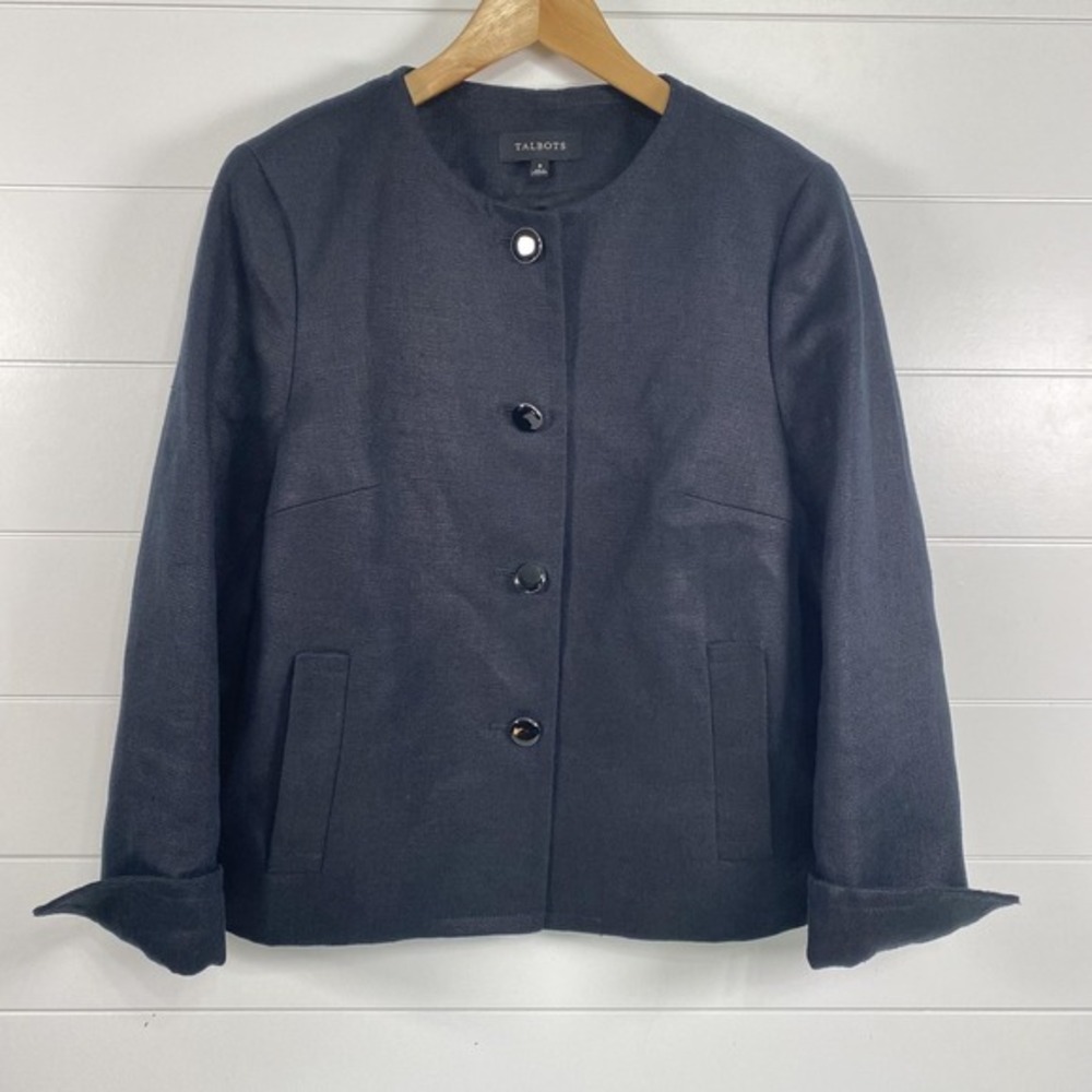Talbots Jacket Womens 8 Linen‎ Blend Button Up Lined Careerwear Blazer Pocket